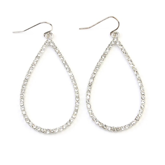 Park Lane Teardrop Rhinestone Dangle Earrings Silver 2” drop - Picture 1 of 5